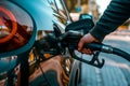 Hand refilling the car with fuel at the refuel station. Generative AI Royalty Free Stock Photo