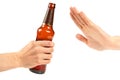 Hand reject a bottle of beer Royalty Free Stock Photo