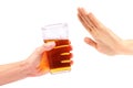 Hand reject a glass of beer Royalty Free Stock Photo
