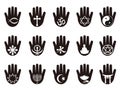 Hand with religious symbols icon Royalty Free Stock Photo