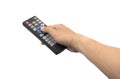 Hand with remote control pointing forward isolated at white Royalty Free Stock Photo