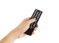 Hand with remote control on white background Royalty Free Stock Photo