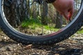 Hand repair bicycle wheel travel crosscounty summer