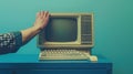 The Hand on Retro Computer.AI generated image Royalty Free Stock Photo
