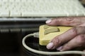 Hand With A Retro Computer Mouse Royalty Free Stock Photo