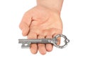 Hand with retro silver key Royalty Free Stock Photo