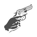 Hand with revolver gun on black background Royalty Free Stock Photo