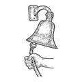 Hand ring in ship bell sketch vector illustration