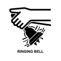 Hand ringing retro bell icon isolated on background