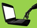 Hand of the robot and the laptop