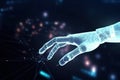 Hand of robot touching big data network connection created with generative AI technology Royalty Free Stock Photo