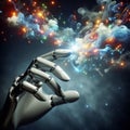 Hand of robot touching on binary data Royalty Free Stock Photo