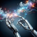 Hand of robot touching on binary data Royalty Free Stock Photo