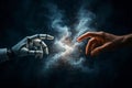 Hand of robot touching on binary data Royalty Free Stock Photo