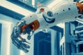 Generative Ai, hand robots in the technology industry, advanced automated machinery and high-tech automated movements