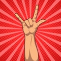 Hand in rock n roll sign, pop art illustration Royalty Free Stock Photo