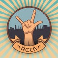 Hand in rock n roll sign. retro rock poster Royalty Free Stock Photo