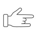 Hand in rock and roll gesture thin line icon, gestures concept, Heavy metal sign on white background, sign of the horns