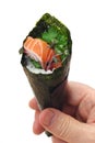 Hand roll salmon sushi