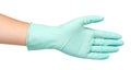 Hand with rubber glove, protection uniform, medicine safety and care concept Royalty Free Stock Photo