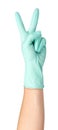 Hand with rubber glove, protection uniform, medicine safety and care concept Royalty Free Stock Photo