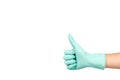 Hand with rubber glove, protection uniform, medicine safety and care concept Royalty Free Stock Photo
