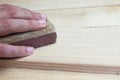 Hand sanding wood Royalty Free Stock Photo