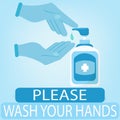 Please wash your hand sign,vector hand sanitizer symbol / alcohol bottle for hygiene.Flat illustration of sanitation hand vector c