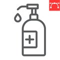 Hand sanitizer line icon, hygiene and disinfection, hand soap sign vector graphics, editable stroke linear icon, eps 10.