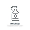 Hand sanitizer line icon isolated on white background.