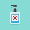 Hand sanitizer pump bottle with virus sign caution Royalty Free Stock Photo