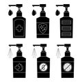 Hand sanitizer. A set of hand sanitizer bottles, washing gel, spray. Sanitizer liquid soap. Alcohol based antiseptic or