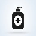 Hand sanitizer or Washing alcohol gel icon or logo. Liquid soap Disinfection concept. Sanitizer in bottle with pump dispenser and Royalty Free Stock Photo