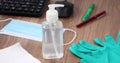 Hand sanitizers gel at office desk