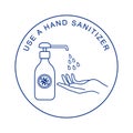 Hand sanitizers, washing gel, alcohol gel. Monochrome vector illustration, isolated on white background