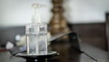 Hand sanitizing bottles placed on the table for washing and cleaning to prevent