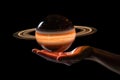 Hand Saturn Hand Holding Saturn Ai Technologyon Black Background Royalty Free Stock Photo