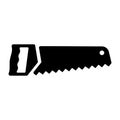 Hand saw icon. Black building and gardening tool with sharp teeth handy and portable item.