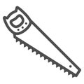 Hand saw line icon, Garden and gardening concept, Hacksaw sign on white background, metal handsaw icon in outline style