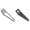 Hand saw line and solid icon, Garden and gardening concept, Hacksaw sign on white background, metal handsaw icon in