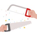 Hand with saw tool isolated icon Royalty Free Stock Photo