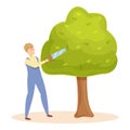 Hand saw tree trimming icon cartoon vector. Garden hedge