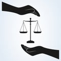 Hand and Scale of Justice Icon Vector. isolated background Royalty Free Stock Photo