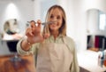 Hand, scissors and haircut with a woman hairdresser ready to cut or style hair during a hairdressing appointment. Salon Royalty Free Stock Photo