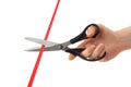Hand with scissors and ribbon Royalty Free Stock Photo