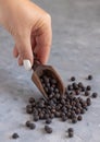 Hand with a scoop of Black chickpea closeup Royalty Free Stock Photo