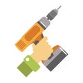 Hand with screwdriver vector illustration isolated on white.