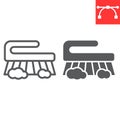 Hand scrubbing brush line and glyph icon, hygiene and disinfection, cleaning brush sign vector graphics, editable stroke