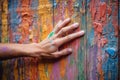 hand scrubbing colorful graffiti from a wooden surface