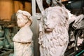 Hand sculpted statue of a lion in a marble workshop